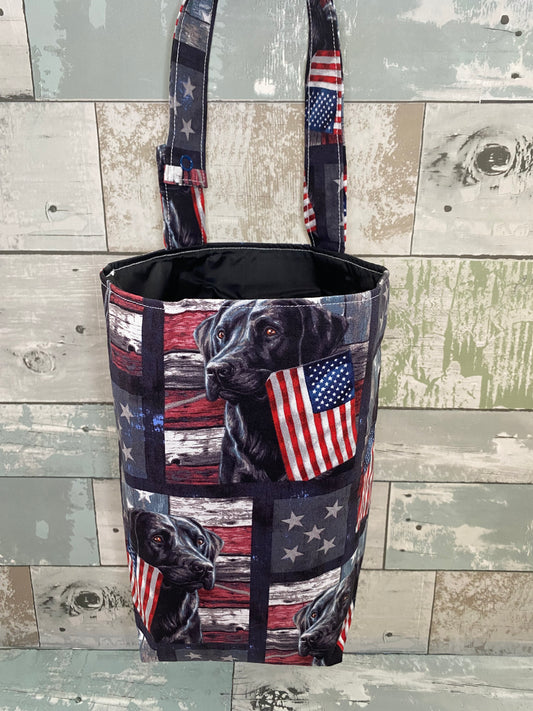 Patriotic Black Lab car trash can